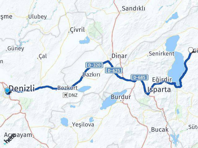 Denizli Gelendost Isparta Arası Kaç Km - Yol Haritası