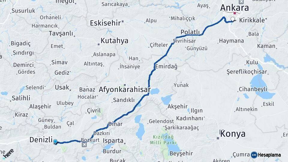 Denizli Gölbaşı Ankara Arası Kaç Km - Yol Haritası