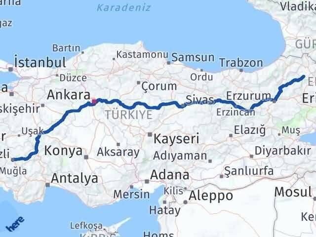 Denizli Göle Ardahan Arası Kaç Km - Yol Haritası