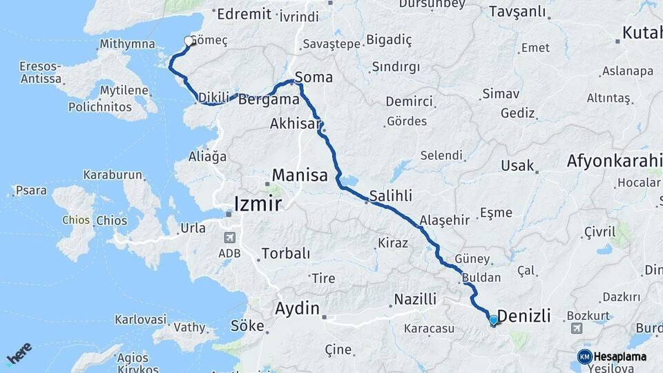 Denizli Gömeç Balıkesir Arası Kaç Km - Yol Haritası