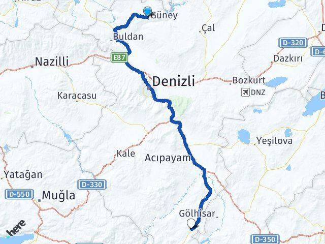 Denizli Güney Çameli Arası Kaç Km - Yol Haritası