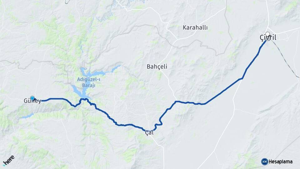 Denizli Güney Çivril Arası Kaç Km - Yol Haritası