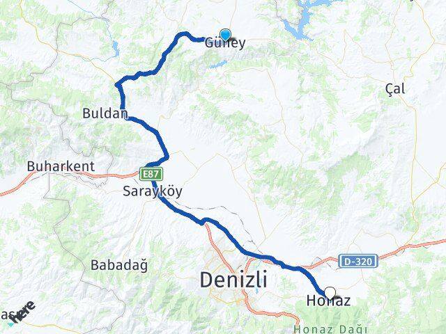 Denizli Güney Honaz Arası Kaç Km - Yol Haritası