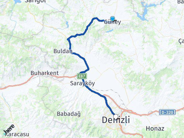 Denizli Güney Merkezefendi Arası Kaç Km - Yol Haritası
