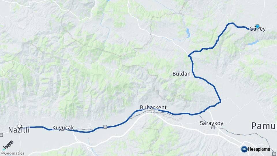 Denizli Güney Nazilli Aydın Arası Kaç Km - Yol Haritası