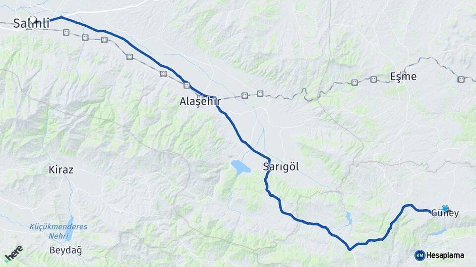 Denizli Güney Salihli Manisa Arası Kaç Km - Yol Haritası