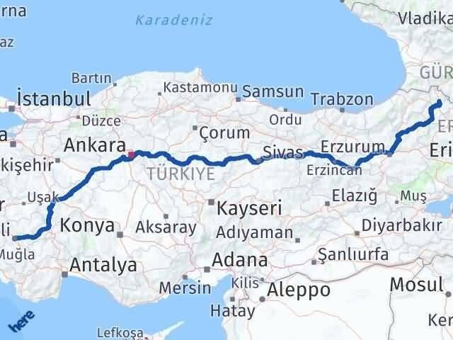 Denizli Hanak Ardahan Arası Kaç Km - Yol Haritası