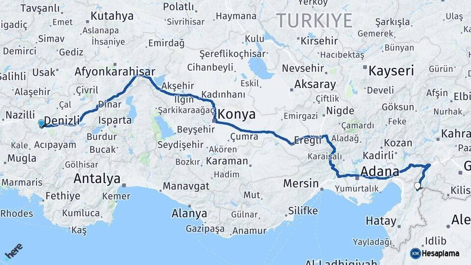Denizli Hassa Hatay Arası Kaç Km - Yol Haritası