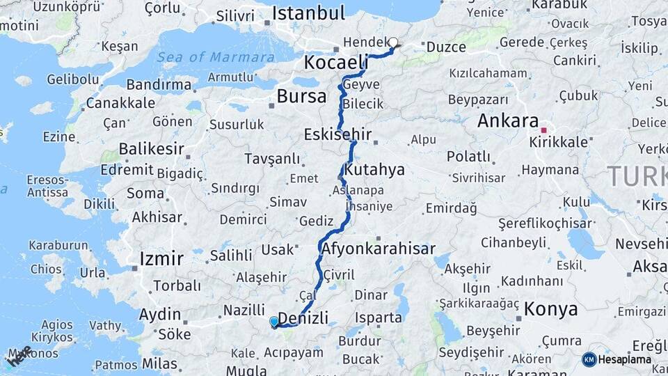 Denizli Hendek Sakarya Arası Kaç Km - Yol Haritası