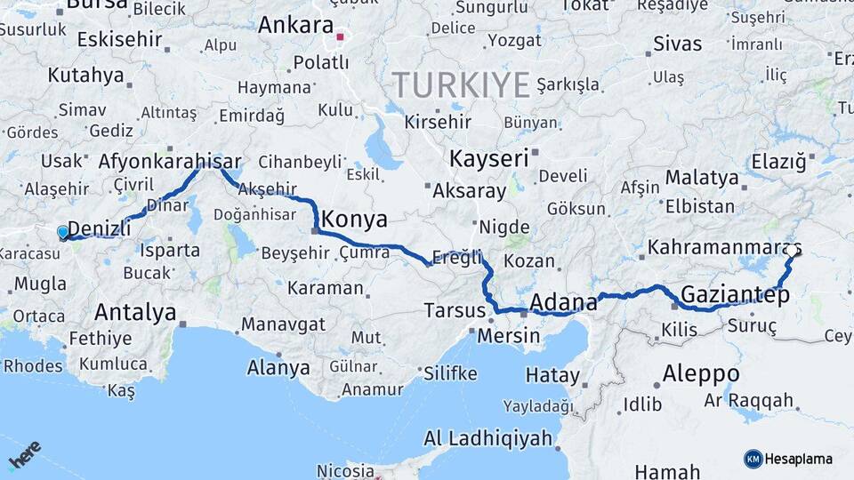 Denizli Hilvan Şanlıurfa Arası Kaç Km - Yol Haritası