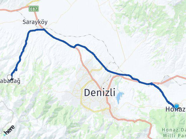 Denizli Honaz Babadağ Arası Kaç Km - Yol Haritası