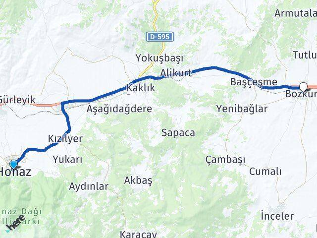 Denizli Honaz Bozkurt Arası Kaç Km - Yol Haritası