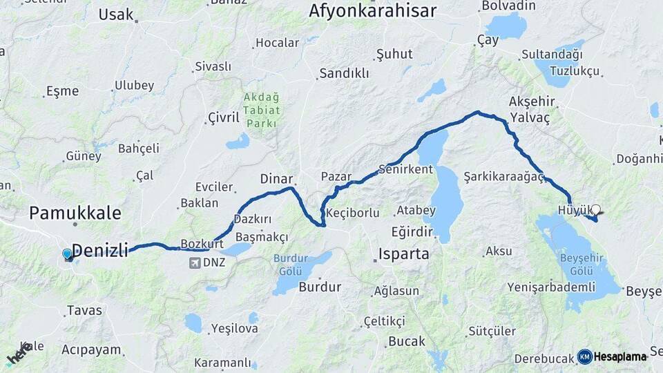 Denizli Hüyük Konya Arası Kaç Km - Yol Haritası