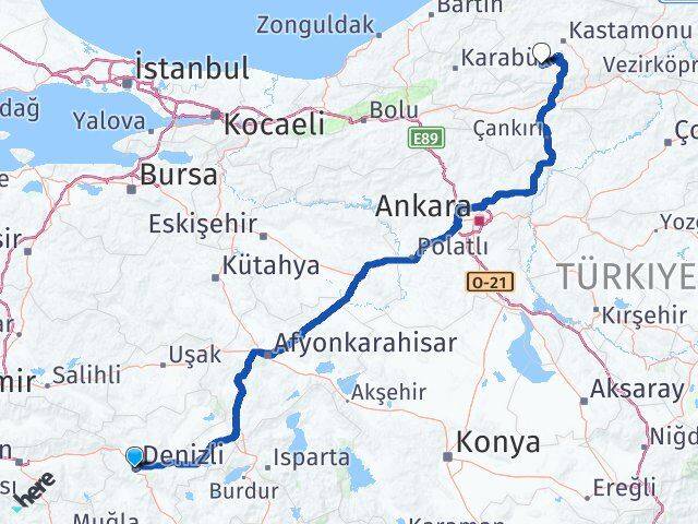 Denizli İhsangazi Kastamonu Arası Kaç Km - Yol Haritası