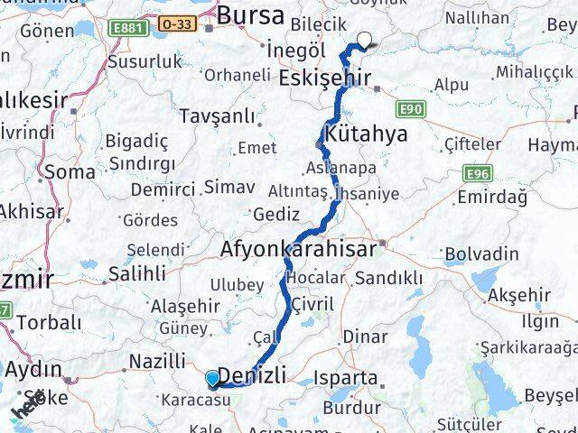 Denizli İnhisar Bilecik Arası Kaç Km - Yol Haritası