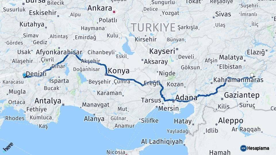 Denizli Kahta Adıyaman Arası Kaç Km - Yol Haritası