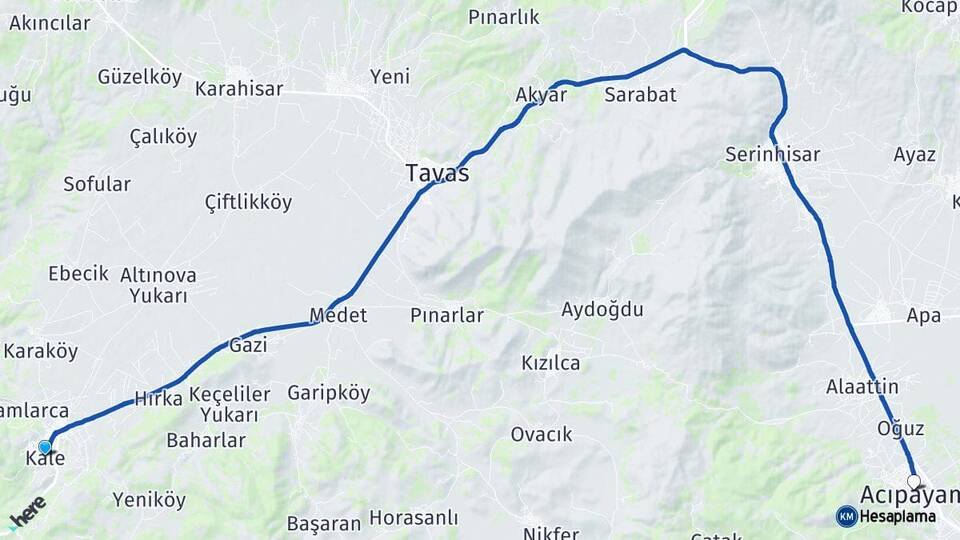Denizli Kale Acıpayam Arası Kaç Km - Yol Haritası