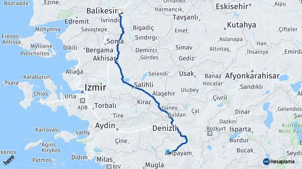 Denizli Kale Balıkesir Arası Kaç Km - Yol Haritası
