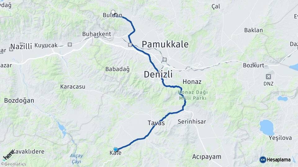 Denizli Kale Buldan Arası Kaç Km - Yol Haritası