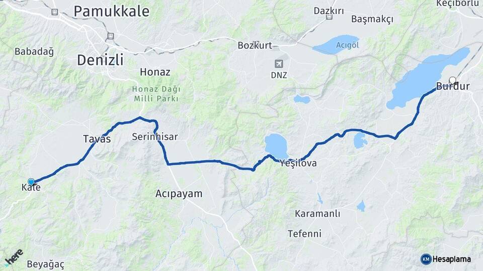 Denizli Kale Burdur Arası Kaç Km - Yol Haritası