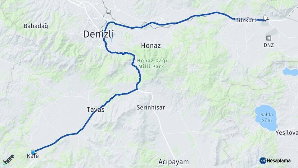 Denizli Kale Çardak Arası Kaç Km - Yol Haritası