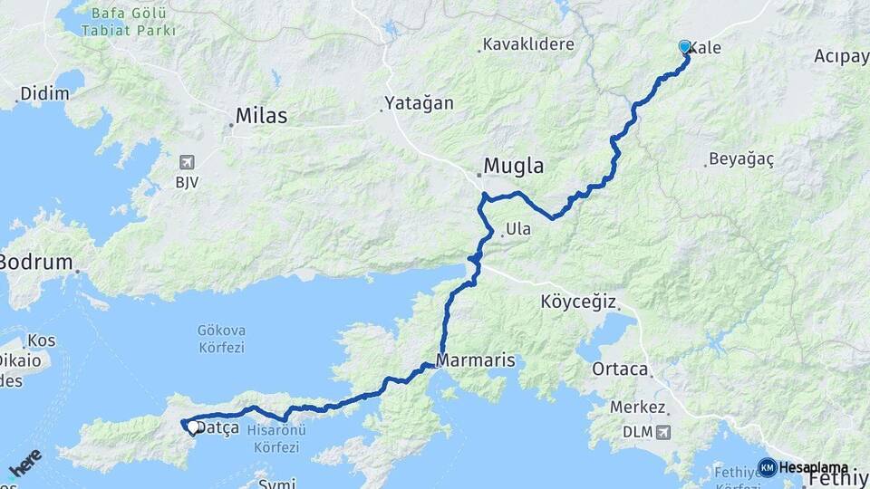 Denizli Kale Datça Muğla Arası Kaç Km - Yol Haritası