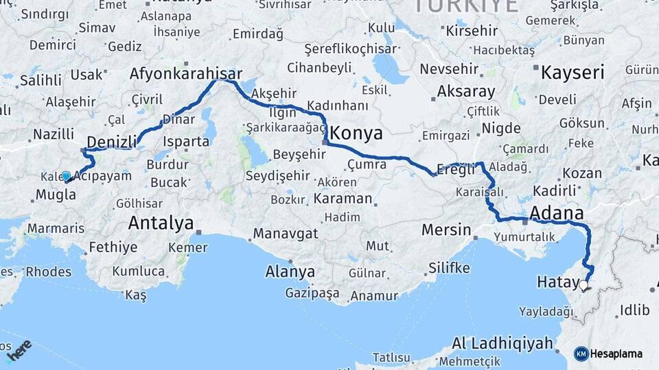 Denizli Kale Hatay Arası Kaç Km - Yol Haritası
