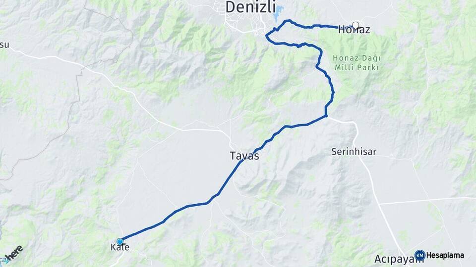 Denizli Kale Honaz Arası Kaç Km - Yol Haritası