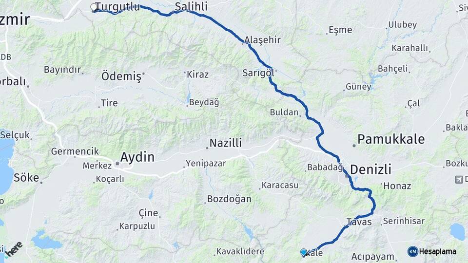 Denizli Kale Turgutlu Manisa Arası Kaç Km - Yol Haritası