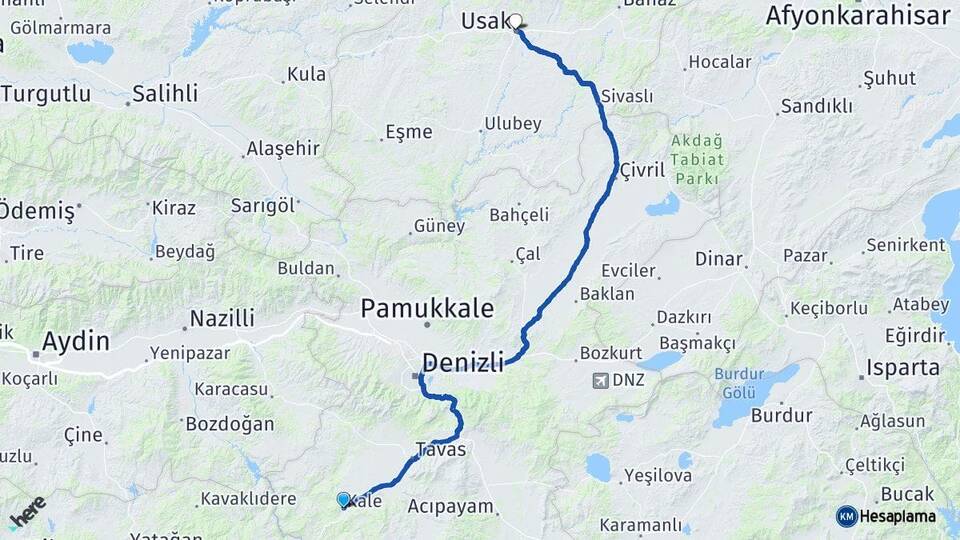 Denizli Kale Uşak Arası Kaç Km - Yol Haritası