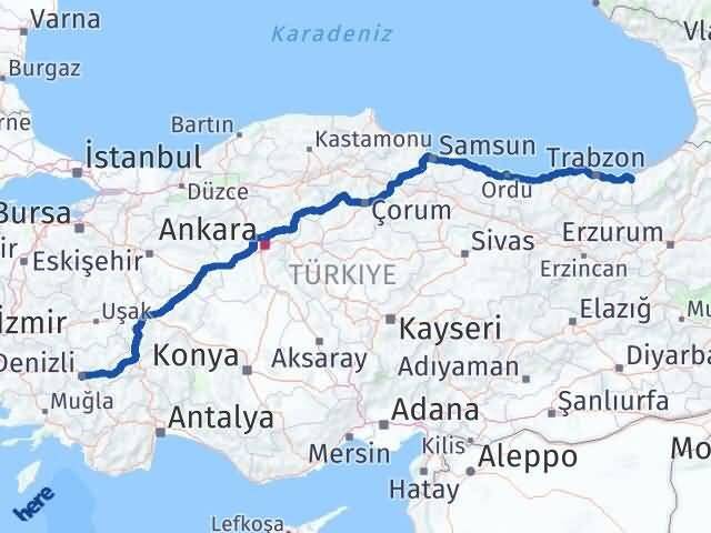 Denizli Kalkandere Rize Arası Kaç Km - Yol Haritası