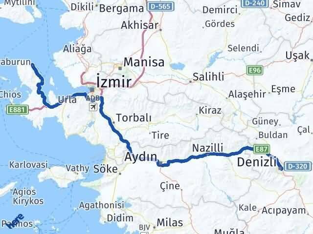 Denizli Karaburun İzmir Arası Kaç Km - Yol Haritası
