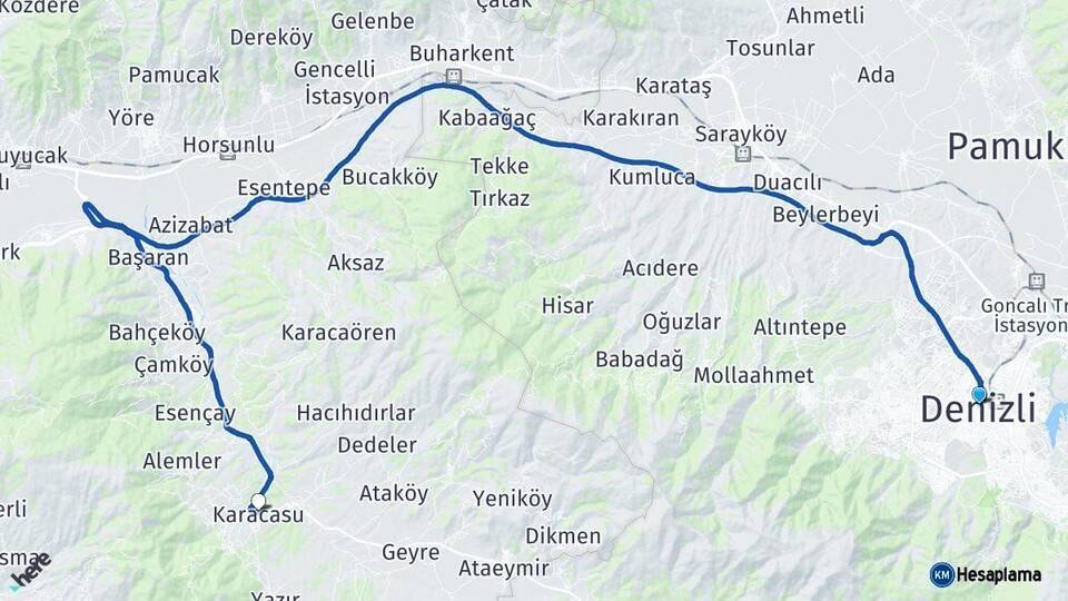 Denizli Karacasu Aydın Arası Kaç Km - Yol Haritası
