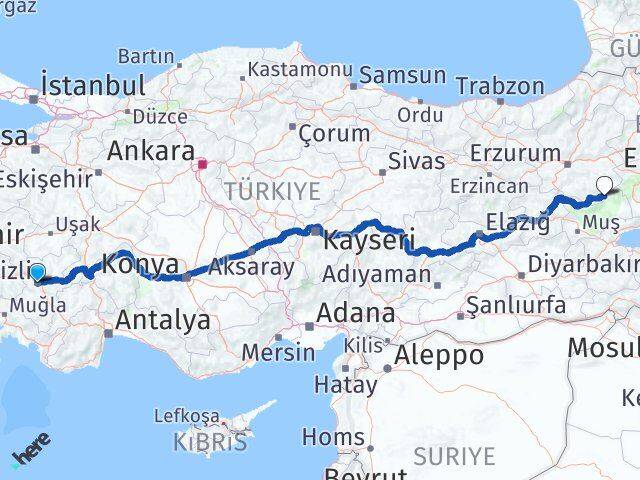 Denizli Karaçoban Erzurum Arası Kaç Km - Yol Haritası
