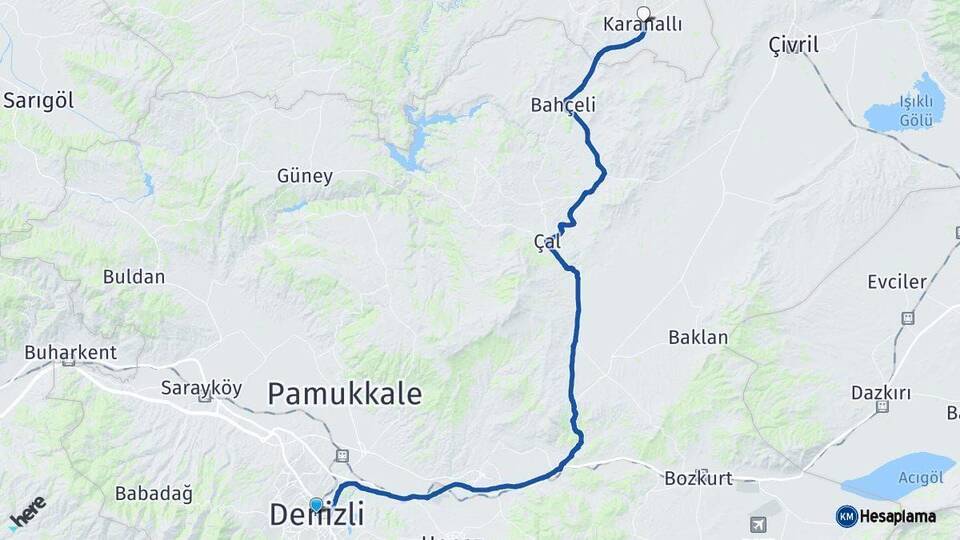 Denizli Karahallı Uşak Arası Kaç Km - Yol Haritası