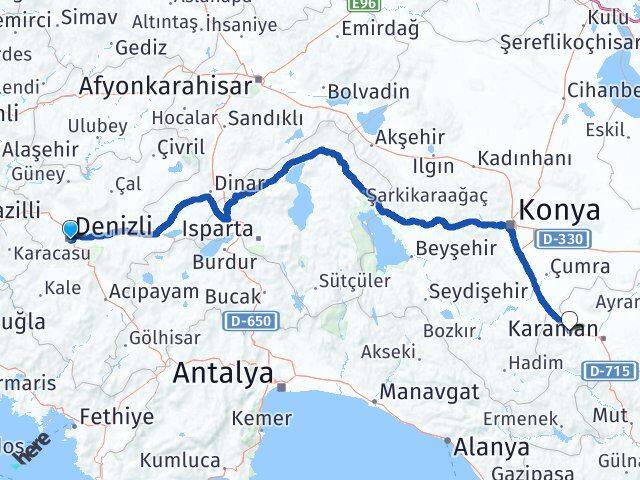 Denizli Kazımkarabekir Karaman Arası Kaç Km - Yol Haritası