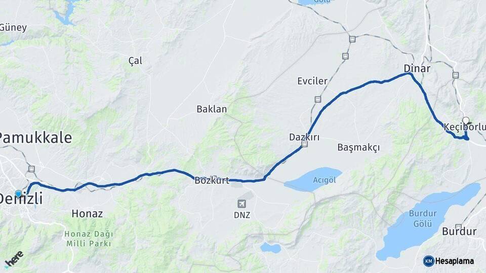 Denizli Keçiborlu Isparta Arası Kaç Km - Yol Haritası