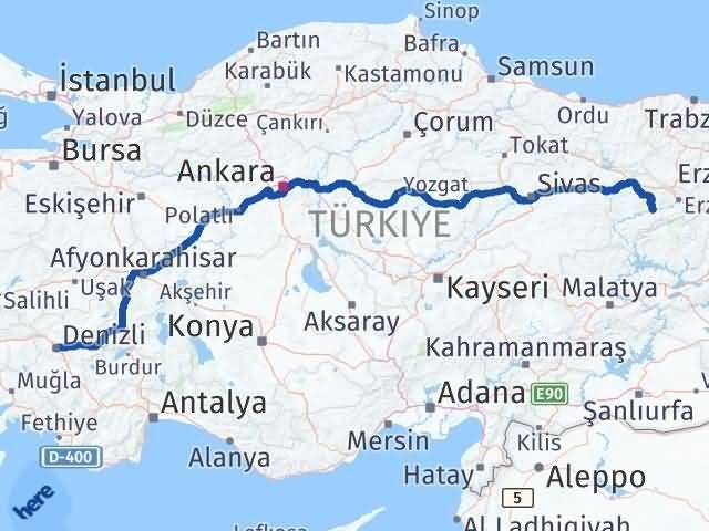 Denizli Kemah Erzincan Arası Kaç Km - Yol Haritası