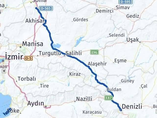 Denizli Kırkağaç Manisa Arası Kaç Km - Yol Haritası
