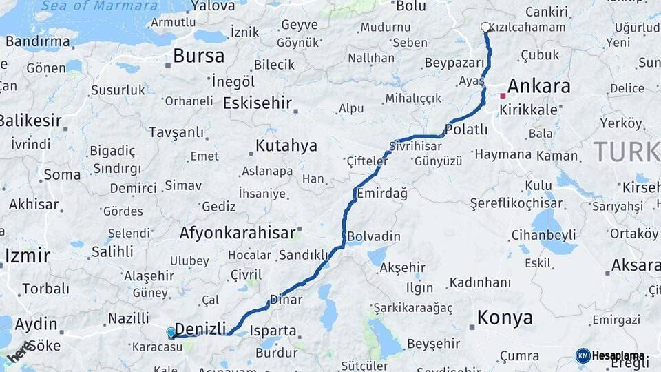 Denizli Kızılcahamam Ankara Arası Kaç Km - Yol Haritası