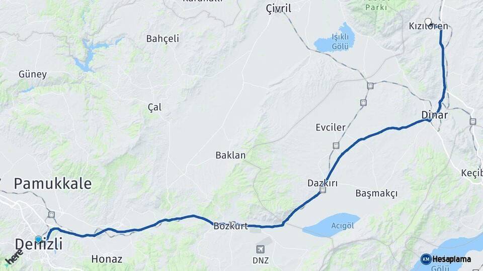 Denizli Kızılören Afyonkarahisar Arası Kaç Km - Yol Haritası