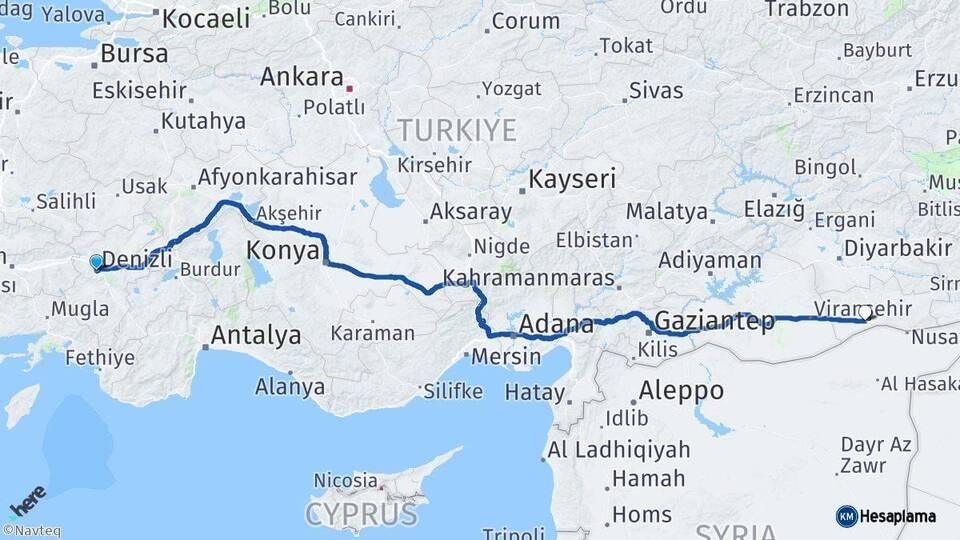 Denizli Kızıltepe Mardin Arası Kaç Km - Yol Haritası