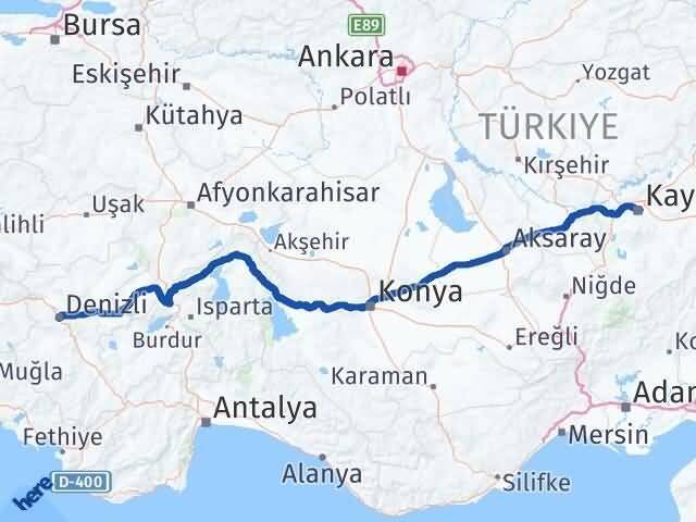 Denizli Kocasinan Kayseri Arası Kaç Km - Yol Haritası