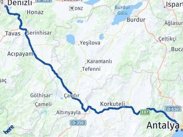 Denizli Konyaaltı Antalya Arası Kaç Km - Yol Haritası