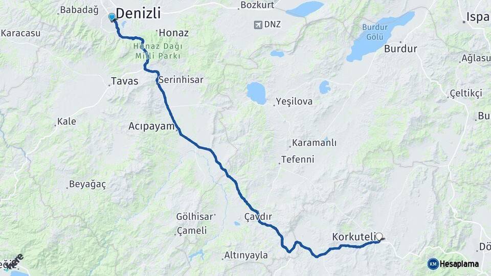 Denizli Korkuteli Antalya Arası Kaç Km - Yol Haritası
