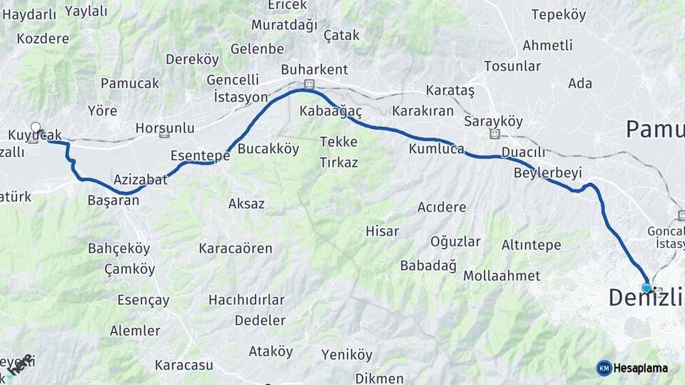 Denizli Kuyucak Aydın Arası Kaç Km - Yol Haritası