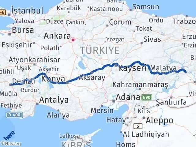 Denizli Maden Elazığ Arası Kaç Km - Yol Haritası
