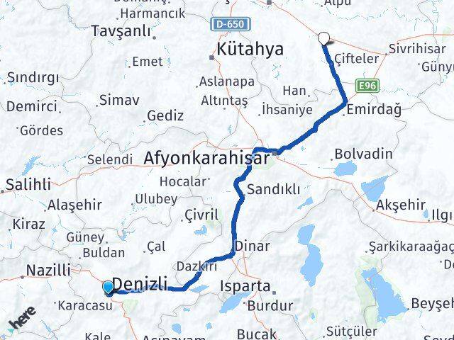Denizli Mahmudiye Eskişehir Arası Kaç Km - Yol Haritası