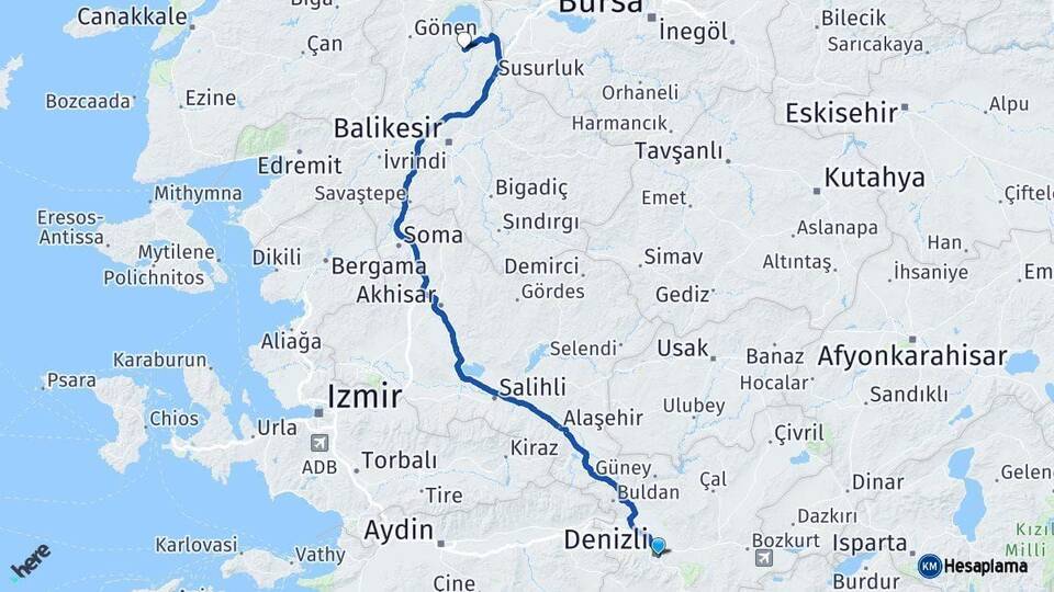 Denizli Manyas Balıkesir Arası Kaç Km - Yol Haritası