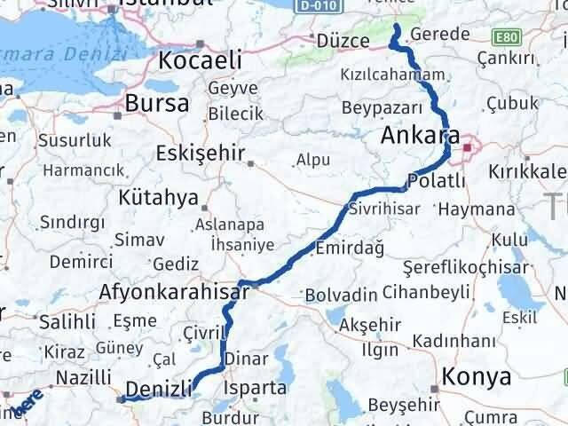 Denizli Mengen Bolu Arası Kaç Km - Yol Haritası